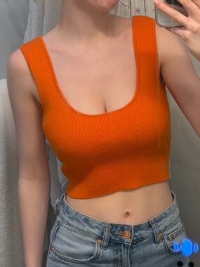 Reserved Orange Ribbed Scoop Neck Crop Top